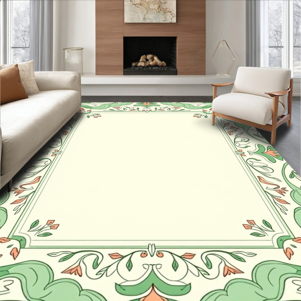 Art Nouveau Green Floral Border Rug