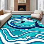 Fierce Blue Shark Ocean Waves Rug