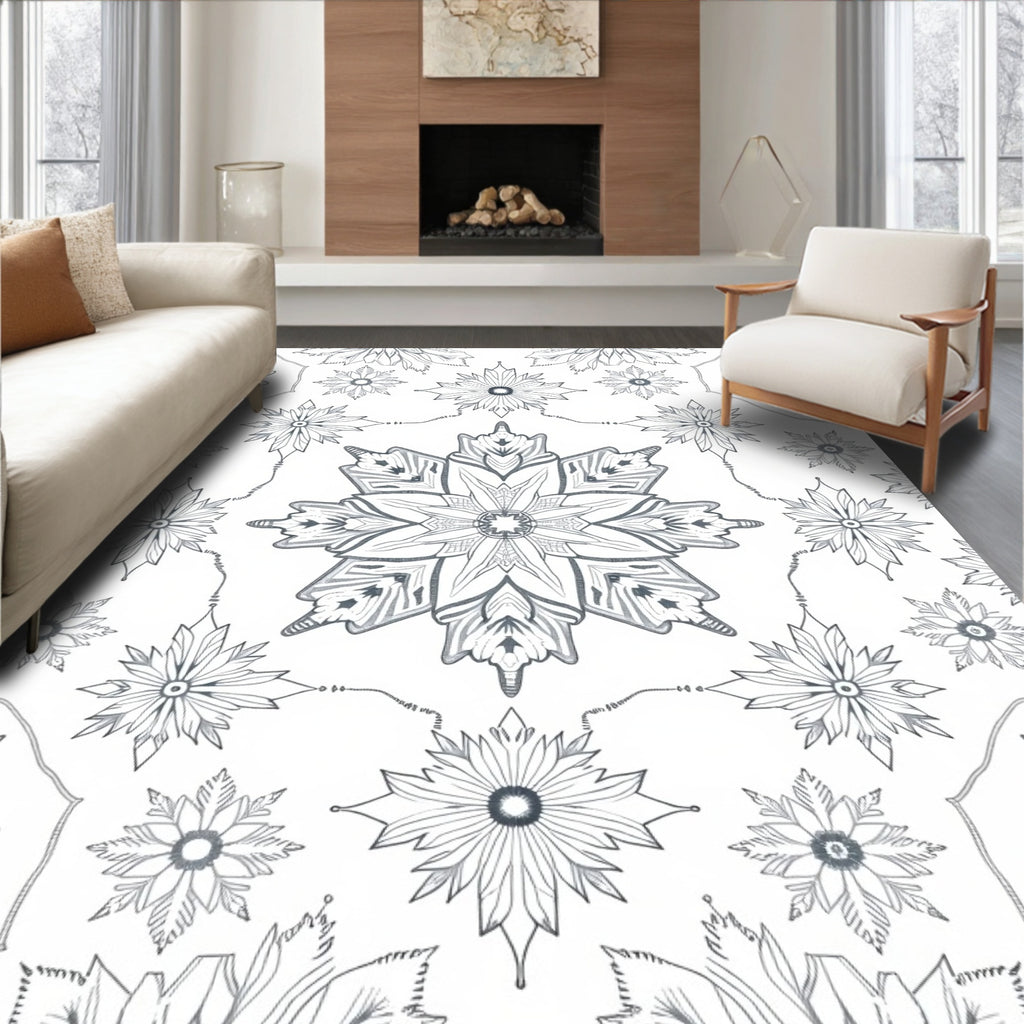 Classic Gray Floral Snowflake Medallion Rug
