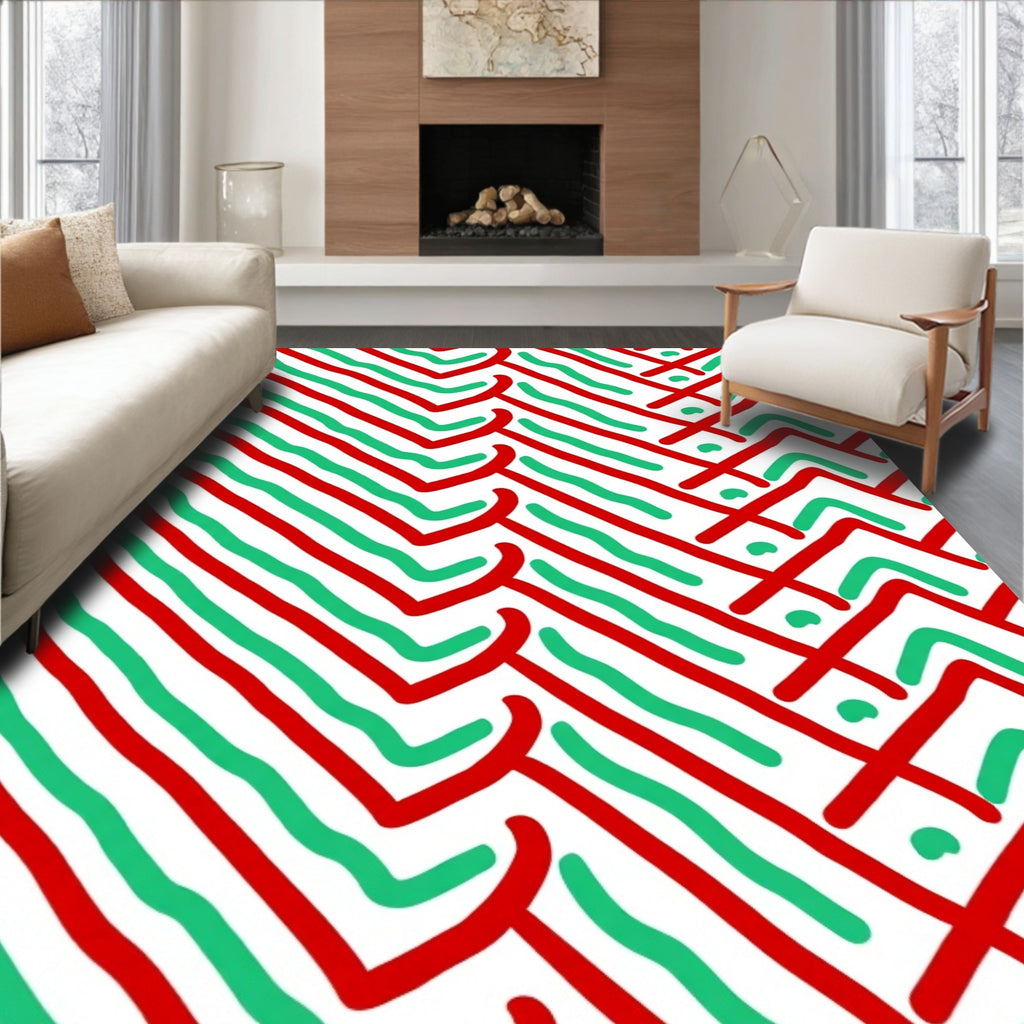 Red Green Diagonal Chevron Flow Rug