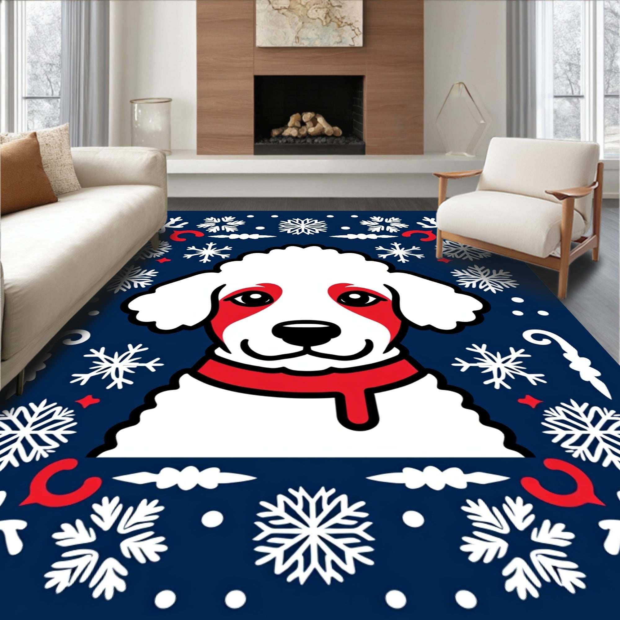 Whimsical White Puppy Snowflake Garland Rug