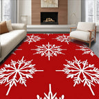 White Snowflake Christmas Red Fabric Rug