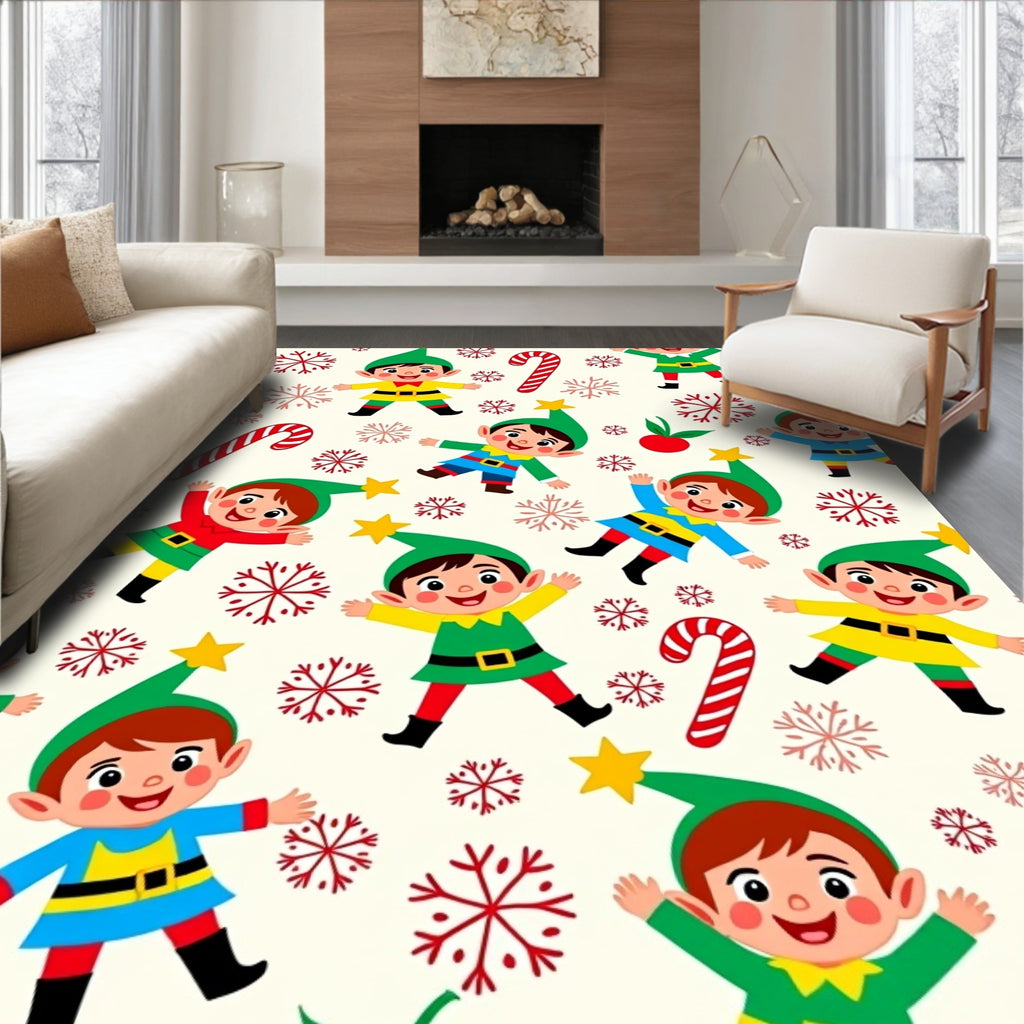 Whimsical Elf Candy Cane Snowflake Collection Rug