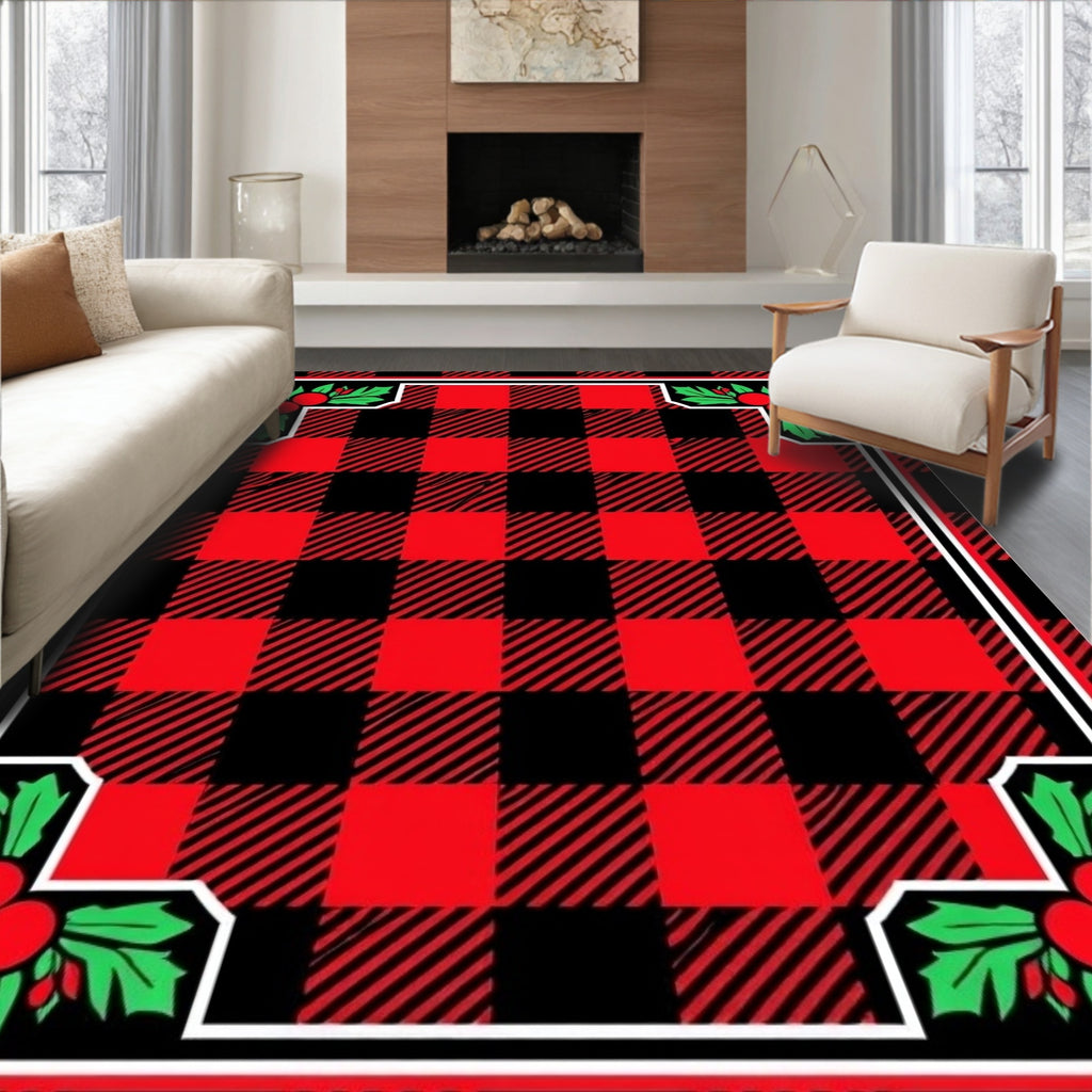 Red Black Buffalo Check Holly Accents Rug