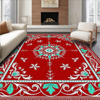 Crimson Teal Floral Medallion Border Rug