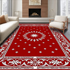 Crimson White Sunburst Medallion Border Rug