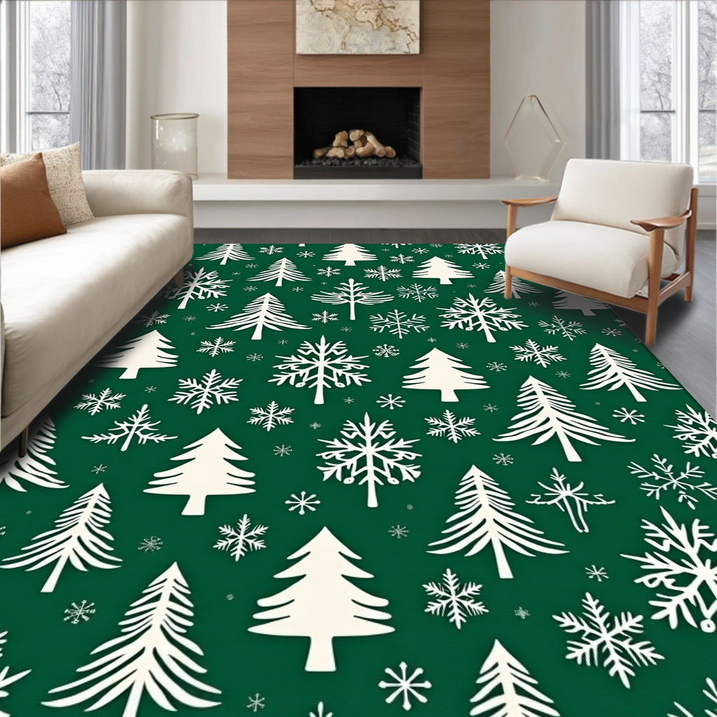 Winter Forest Snowflakes Trees Rug