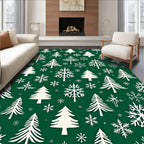 Winter Forest Snowflakes Trees Rug