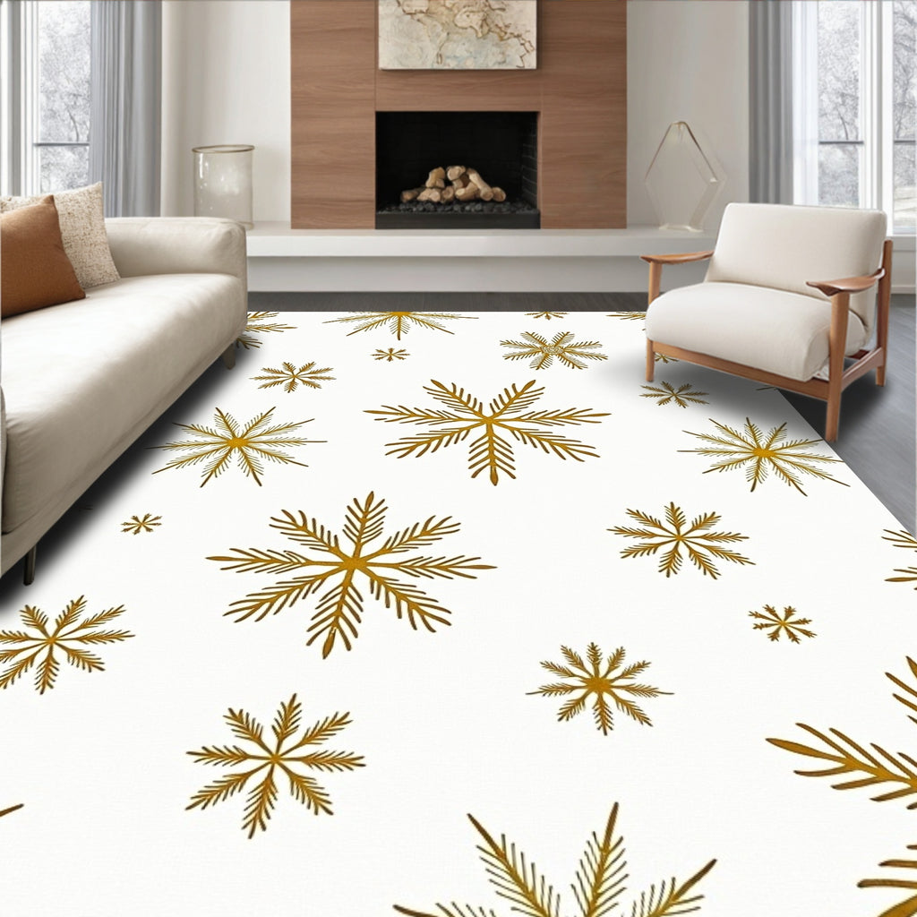 Golden Snowflake Scattered Winter Ground Rug