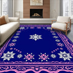Winter Snowflake Bordered Blue Rug