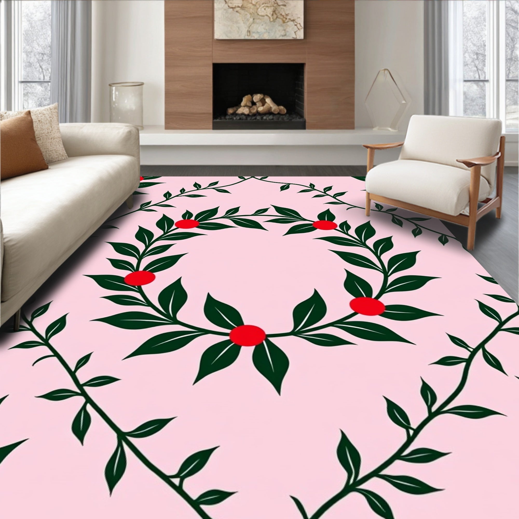 Green Berry Vine Wreath Rug