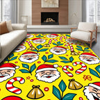 Whimsical Yellow Santa Candy Cane Christmas Rug