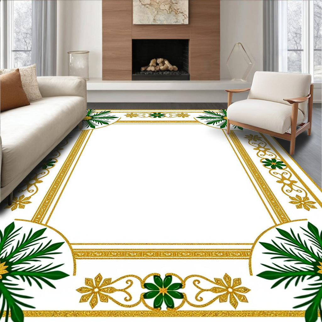 Golden Green Foliage Corner Medallion Rug
