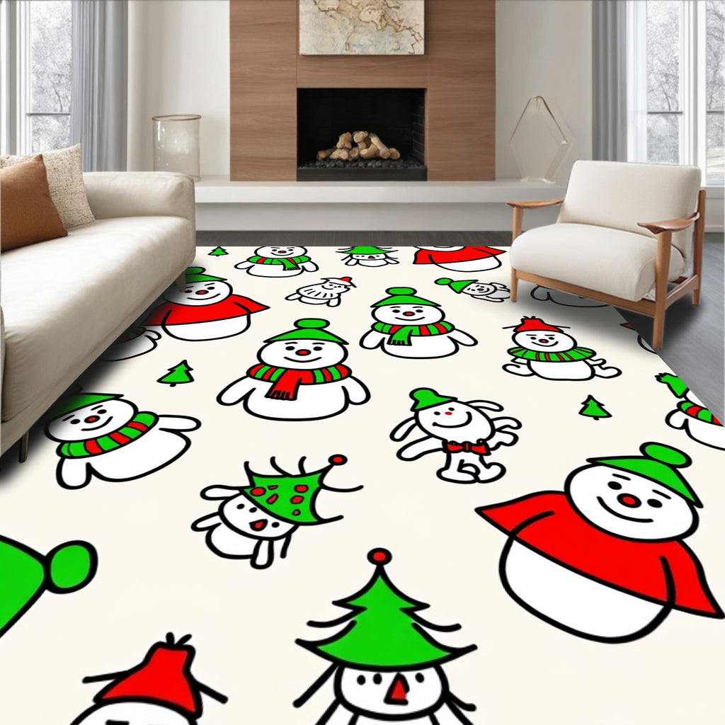 Festive Snowman Red Green Holiday Companions Rug