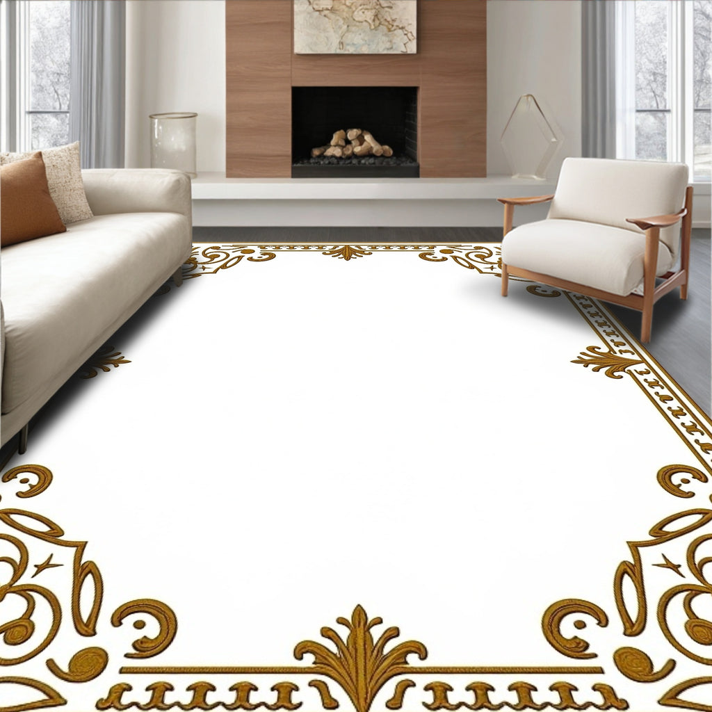 Golden Baroque Scrollwork Decorative Border Rug