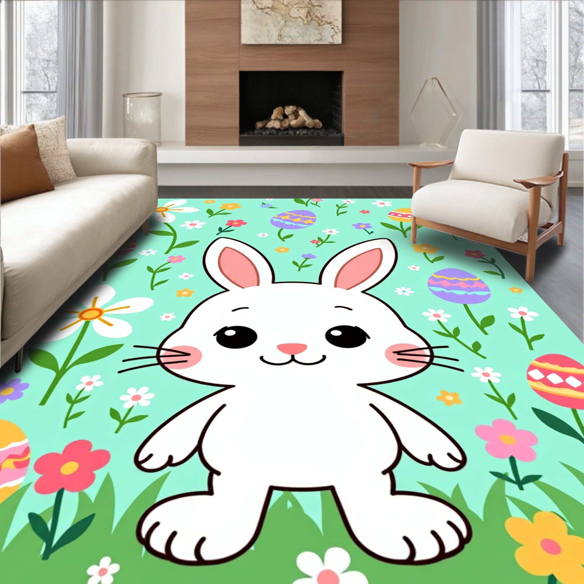 Cute Easter Bunny Floral Egg Patch Rug
