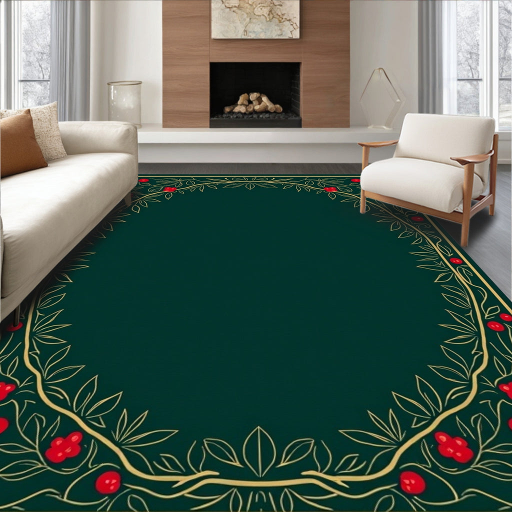 Golden Red Berry Vine Border Rug