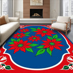 Crimson Floral Garden Blue Border Rug