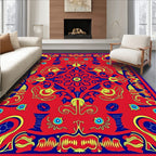 Bold Red Yellow Blue Floral Medallion Rug