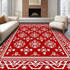 Vibrant Red White Medallion Border Rug