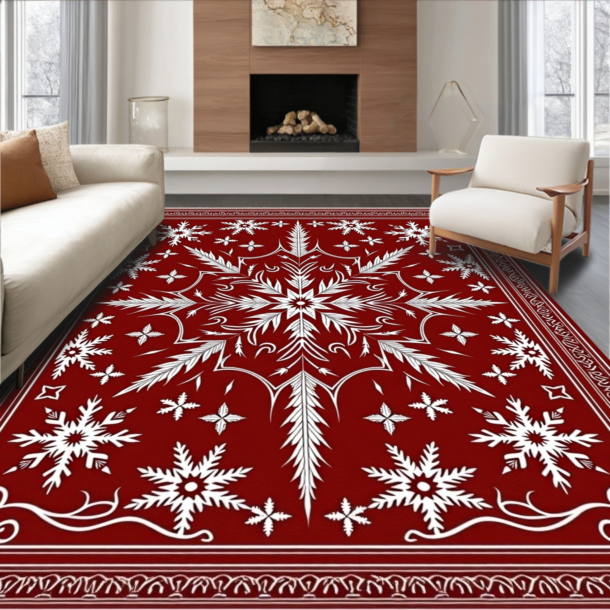 Scarlet White Winter Bloom Rug