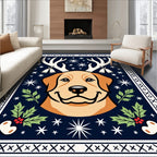 Festive Retriever Antlers Holly Stars Rug