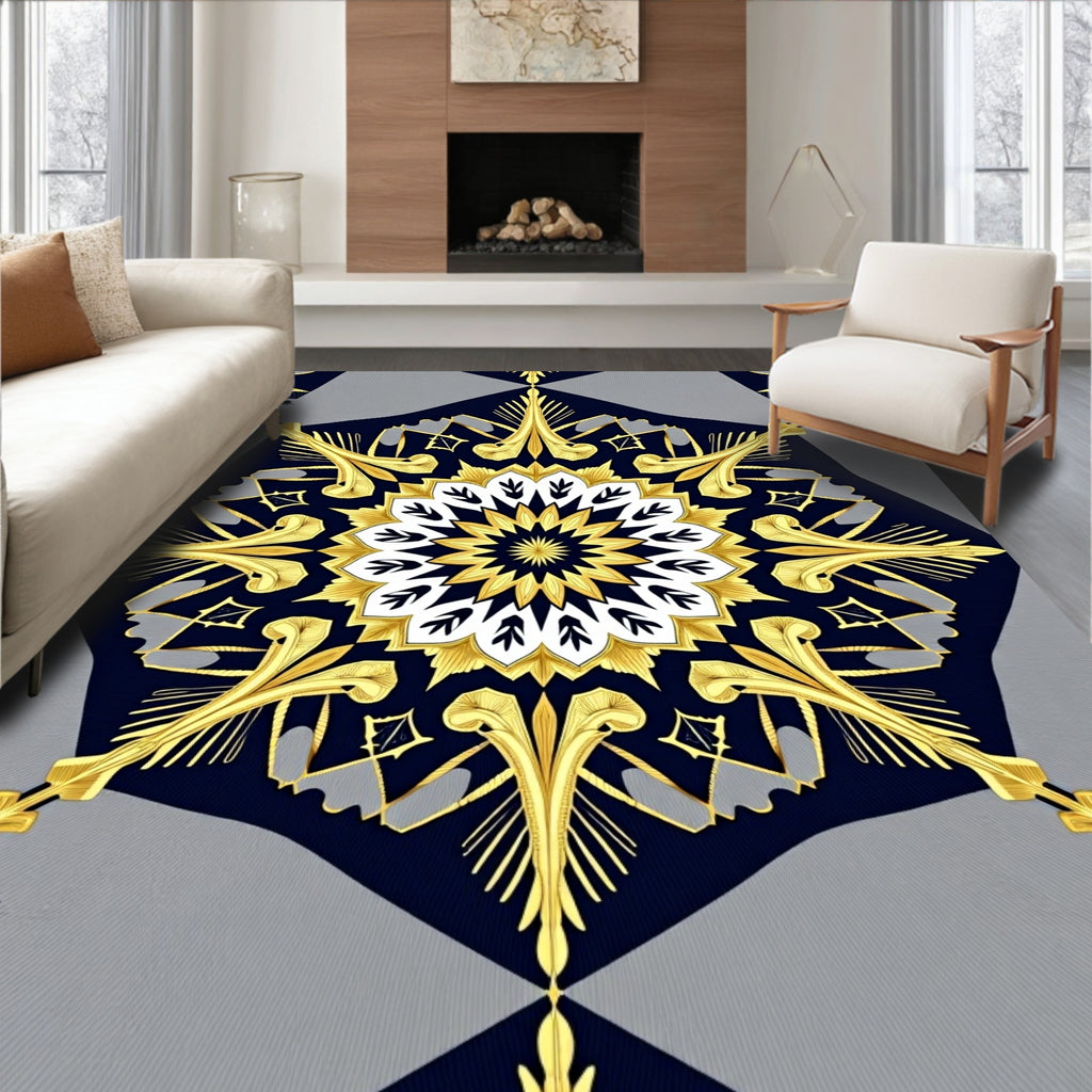 Golden Navy Elaborate Medallion Rug