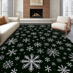 White Snowflake Scatter Dark Background Rug