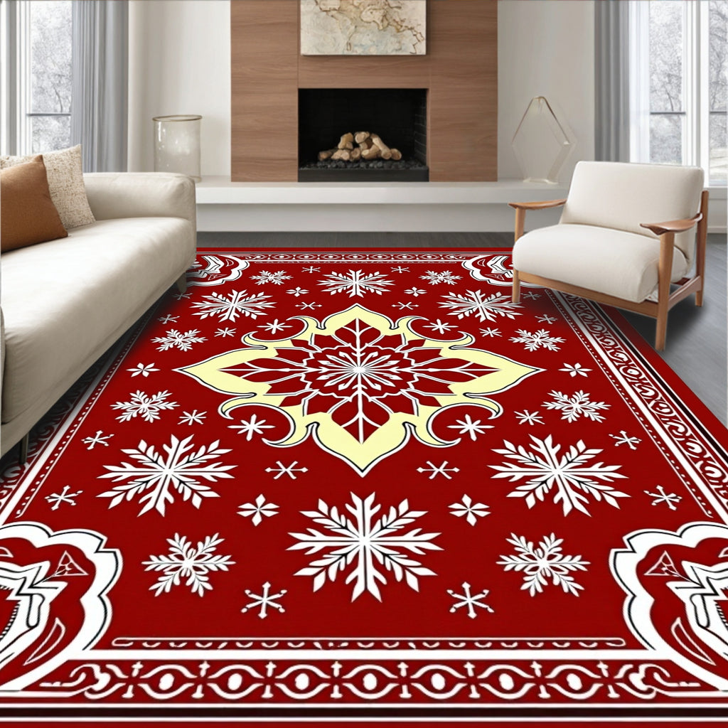 Crimson Snowflakes Floral Medallion Rug