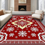 Crimson Snowflakes Floral Medallion Rug