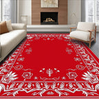 Crimson White Floral Bandana Border Rug