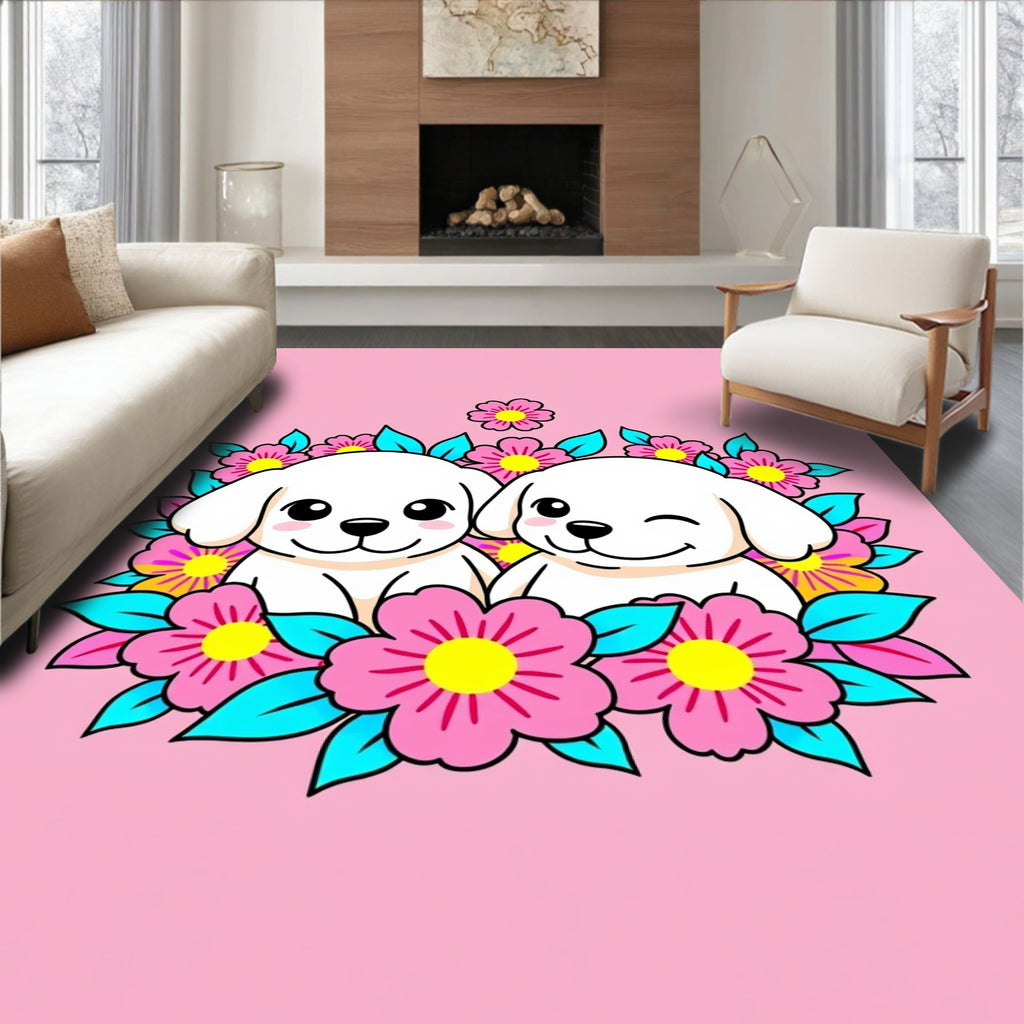 Sweet Puppies Pink Floral Bloom Rug