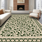 Dark Green Leaf Vine Intricate Border Rug