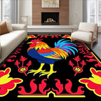 Vibrant Rooster Floral Border Rug