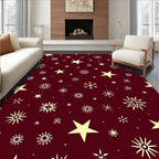 Crimson Yellow Star Snowflakes Scatter Rug