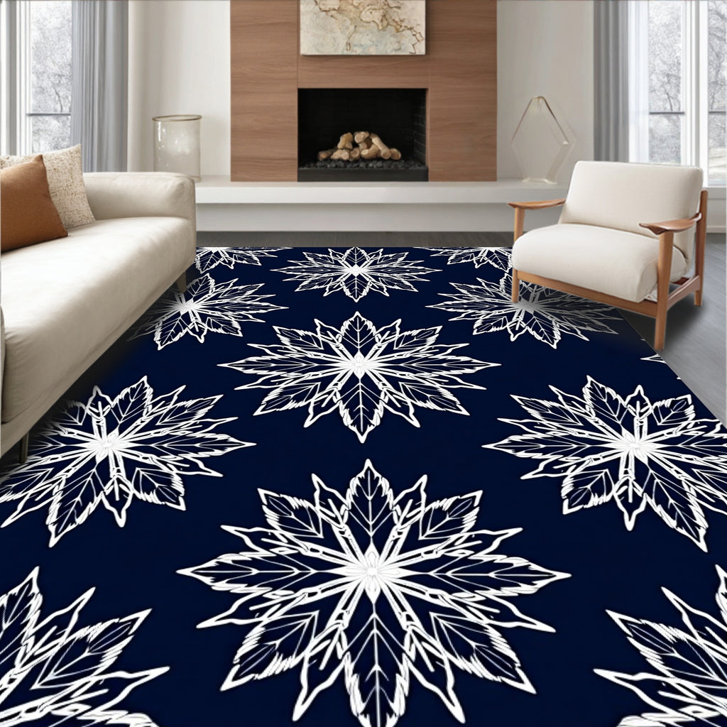 White Leafy Starburst Navy Rug