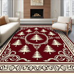 Crimson Cream Evergreen Forest Borders Rug
