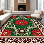 Red Floral Vines Emerald Border Rug