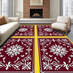 Crimson Yellow Floral Medallion Art Rug