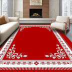 Crimson White Floral Corner Border Rug