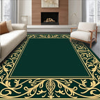 Elegant Golden Vine Border Emerald Rug
