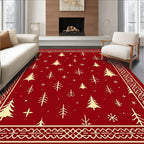 Crimson And Gold Festive Forest Border Rug