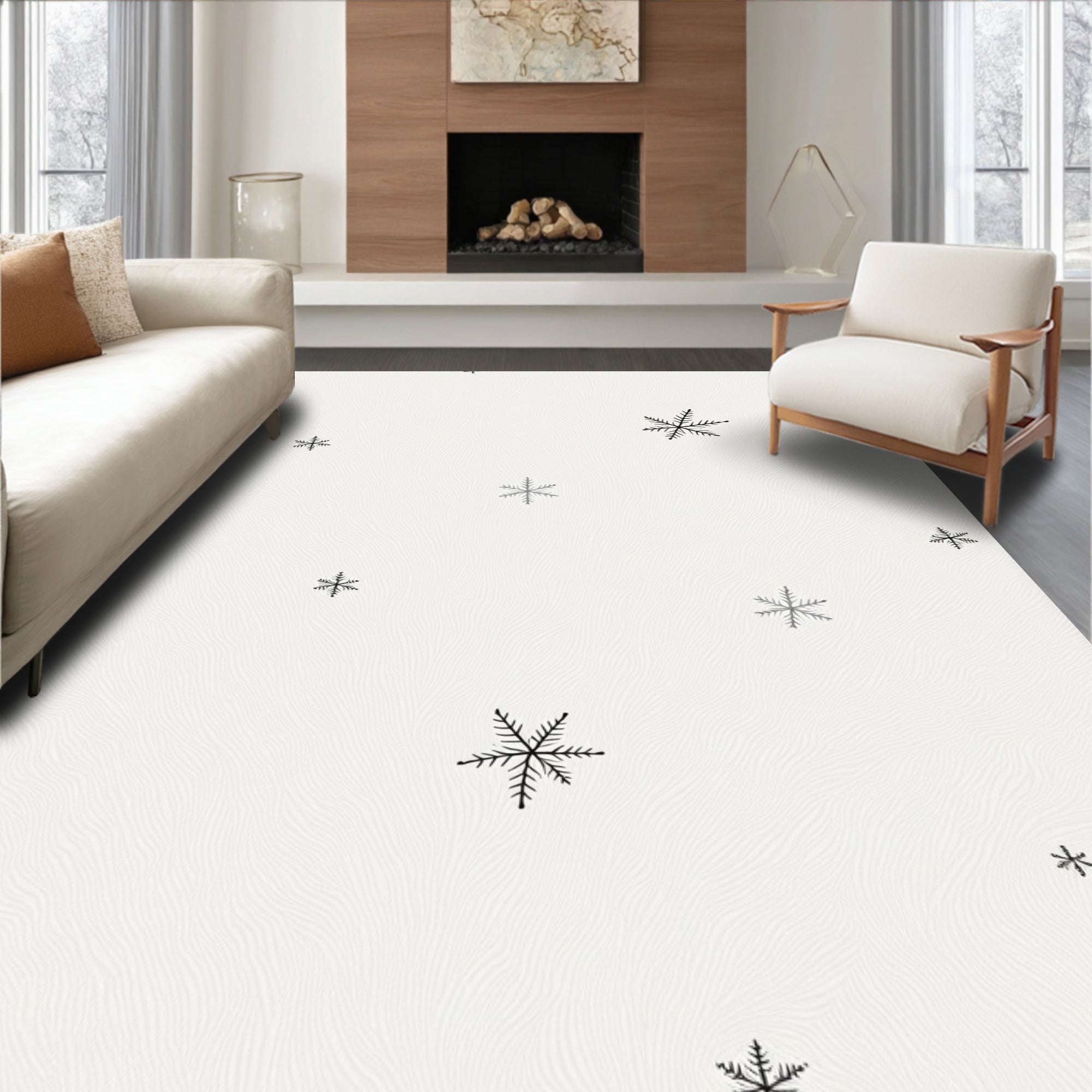Subtle Snowflake Scatter Cream Rug