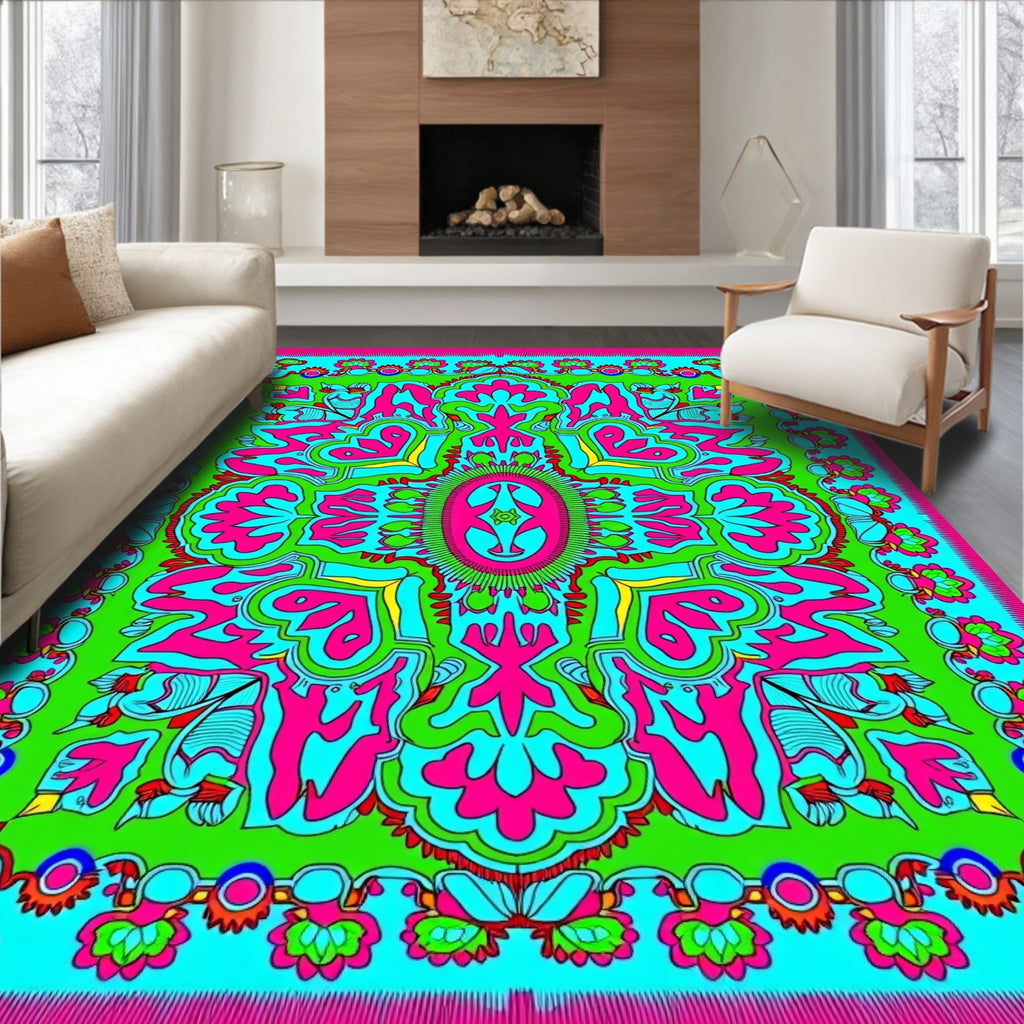 Vibrant Pink and Aqua Floral Medallion Rug