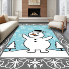 Cheerful Snowman Winter Snowflake Scene Rug