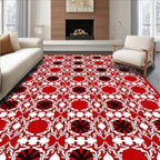 Red White Black Geometric Starburst Layout Rug