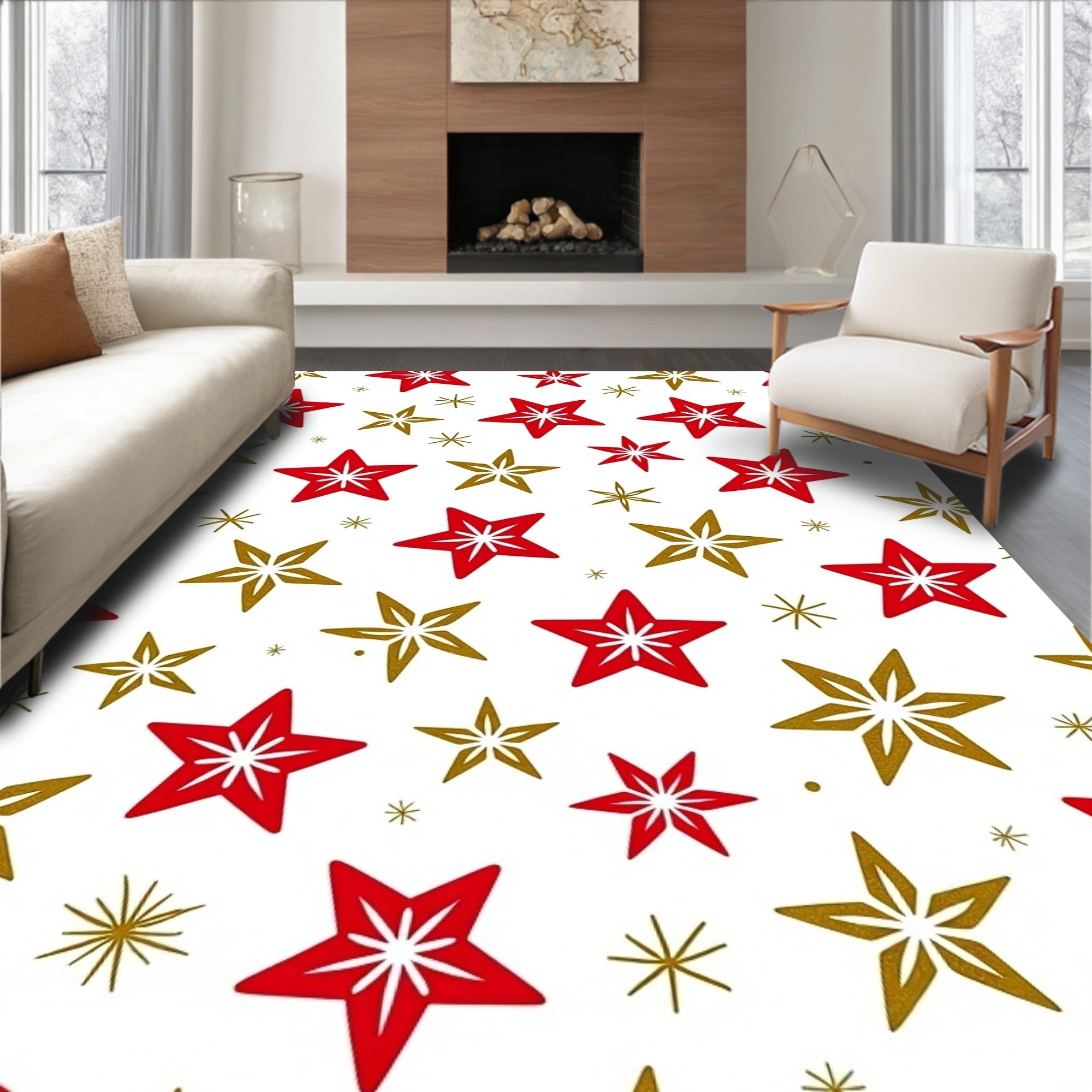 Red Golden Star Scatter Rug