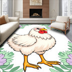 Whimsical White Chicken Floral Border Rug