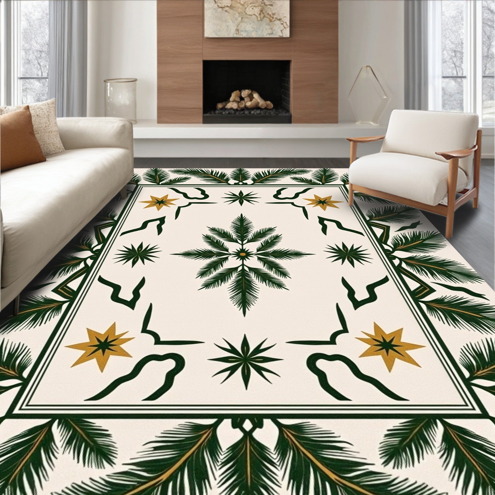 Tropical Green Palm Leaf Star Rug