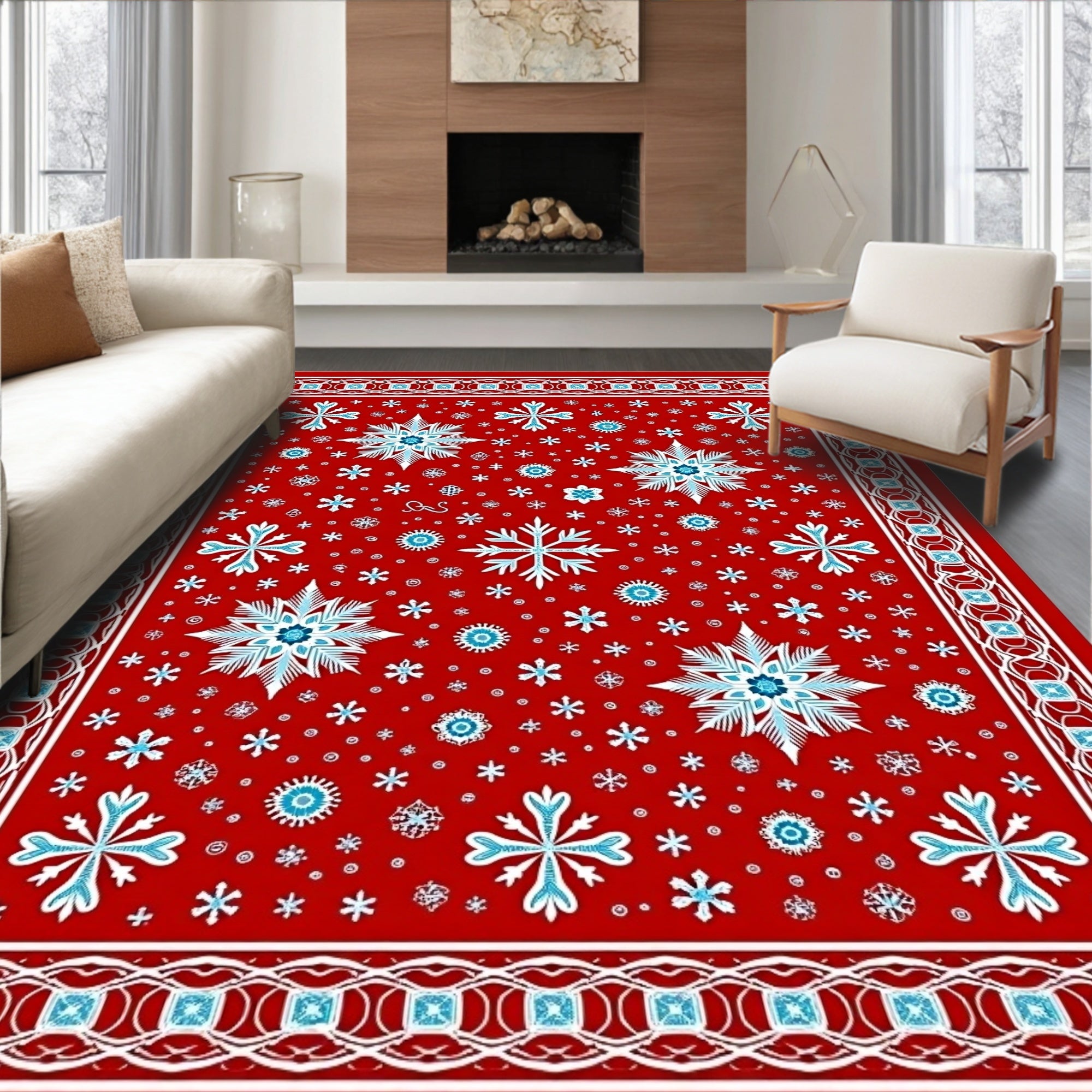 Crimson Snowflake Winter Wonderland Rug